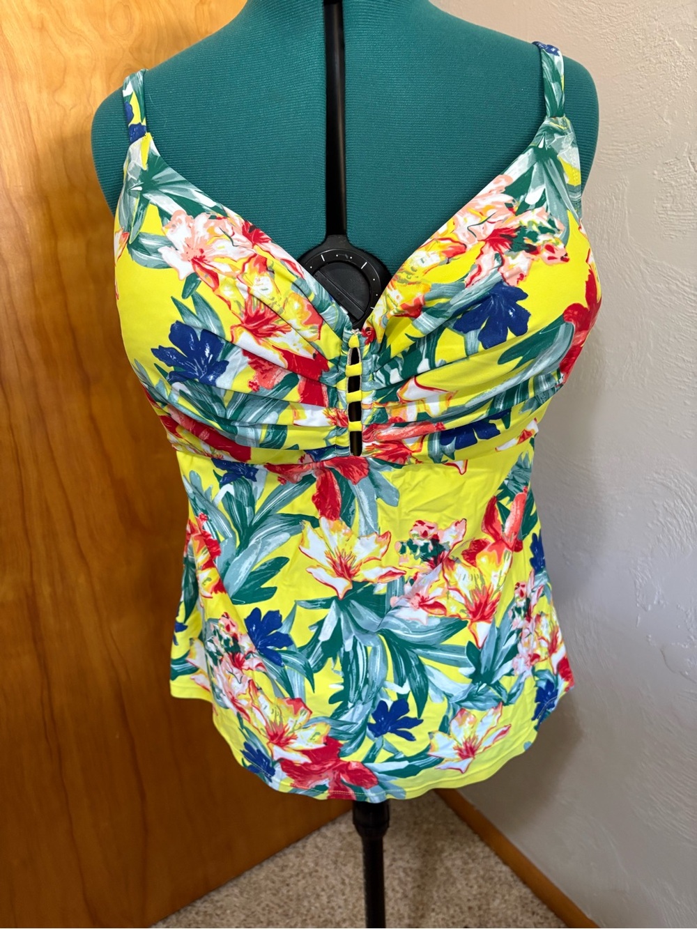 Floral Yellow V-Neck Swim Tankini Top
